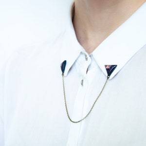 Navy blue triangle collar brooches, collar chain, geometric brooch, unique gift for her image 5