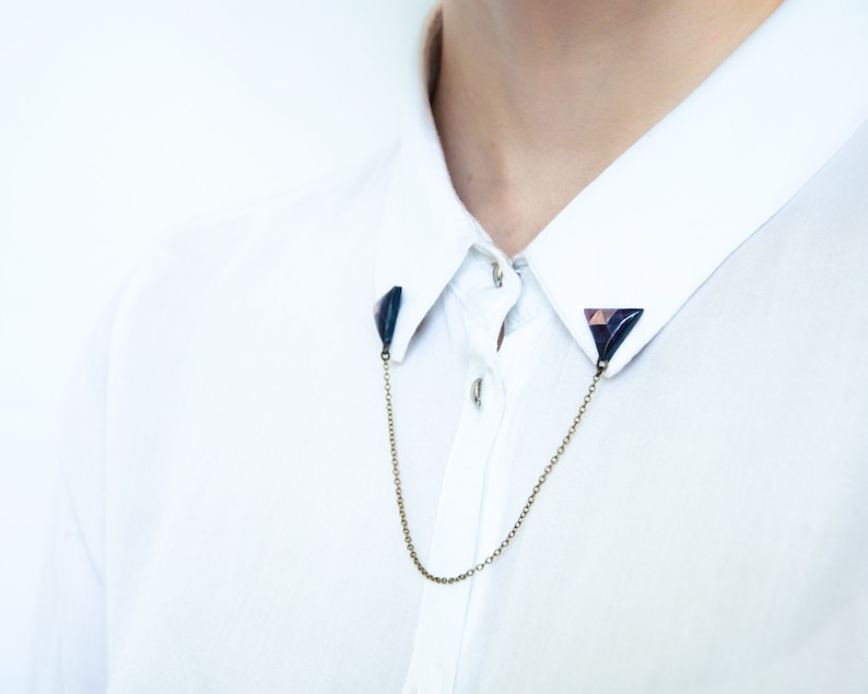 Navy blue triangle collar brooches, collar chain, geometric brooch, unique gift for her image 5