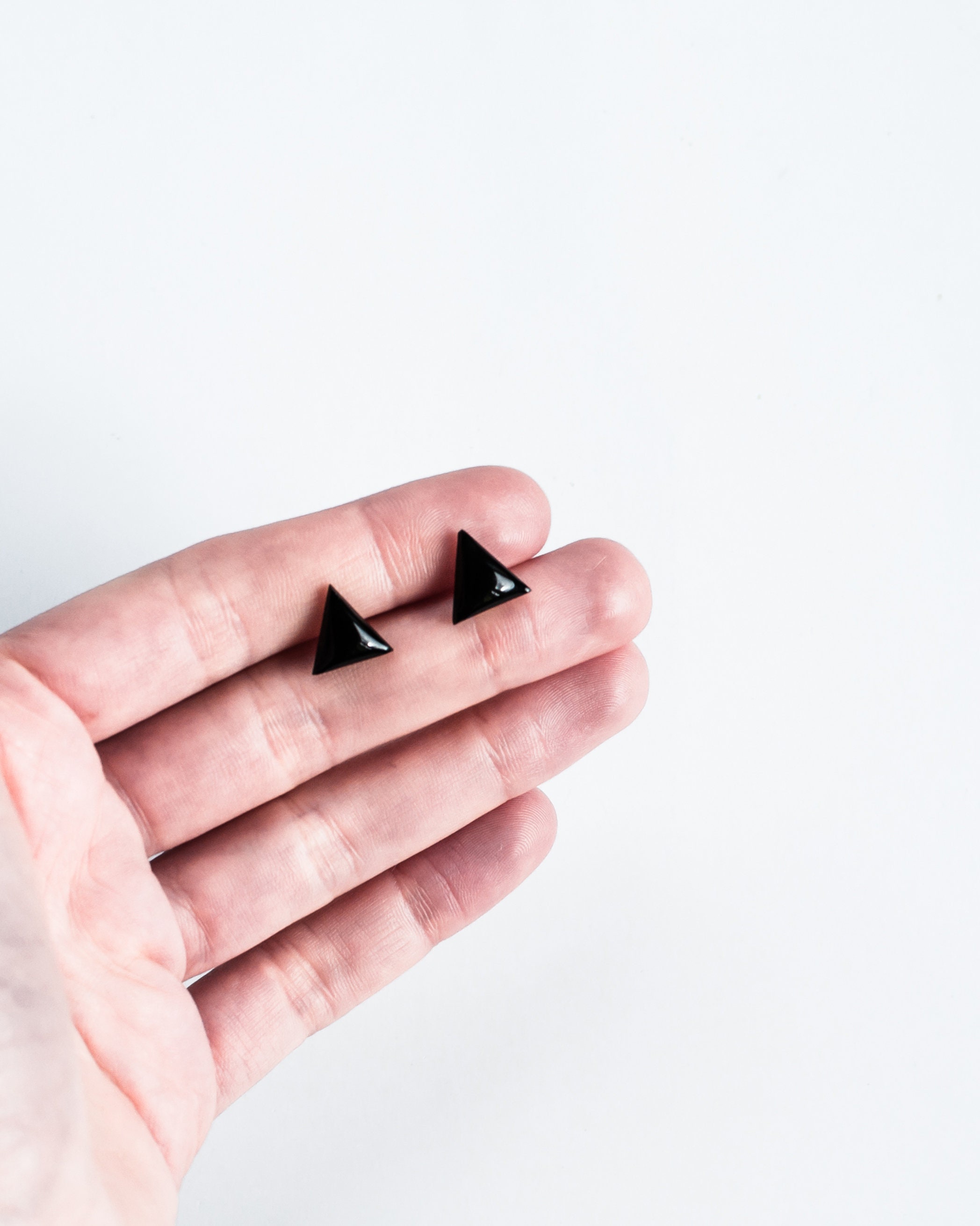 Black stud earrings Triangle earrings Stainless steel earrings Etsy