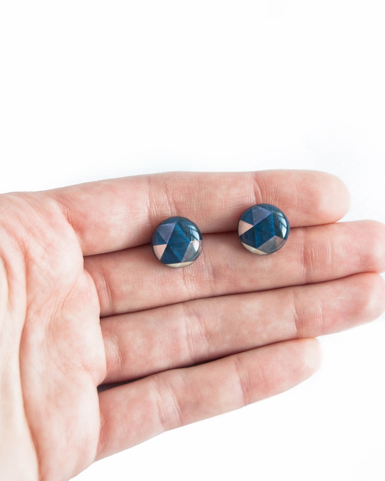 Geometric stud earrings nickel free earrings studs dark blue stud earrings ohrstecker modern jewelry handmade studs everyday wear image 5