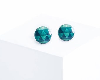 Emerald stud earrings, geometric jewellry, bright stud earrings handmade