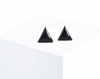 Black stud earrings Triangle earrings Stainless steel earrings