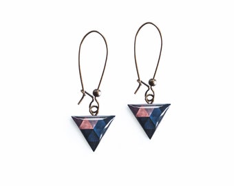 Dark blue triangle earrings Geometric jewelry, blau ohrhanger, boucles d'oreille modern