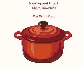 Horno holandés rojo Pinta tu propio lienzo de bordado - Gráfico en PDF de descarga digital instantánea