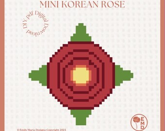 Mini rosa coreana - Pinta tu propio lienzo de bordado - Gráfico en PDF con descarga digital instantánea