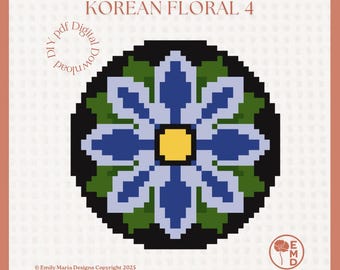 Mini Floral Coreano 4 - Pinta tu propio lienzo de bordado - Gráfico en PDF con descarga digital instantánea