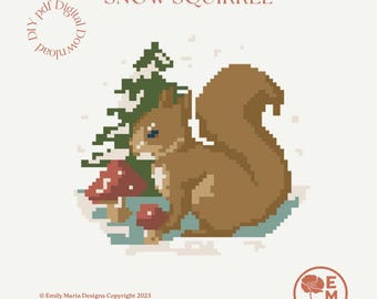 Cuadro a todo color de ardilla de nieve: pinta tu propio lienzo de bordado - Descarga digital instantánea