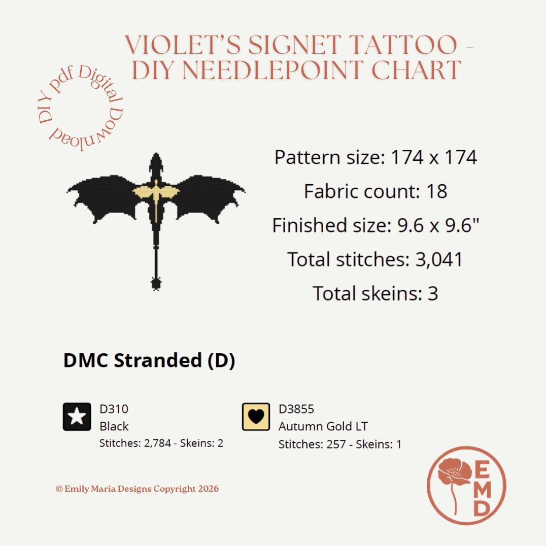 Fourth Wing Needlepoint Pattern – Violet's Signet Tattoo (PDF Download ...