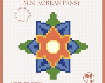 Mini pensamiento coreano - Pinta tu propio lienzo de bordado - Gráfico en PDF de descarga digital instantánea