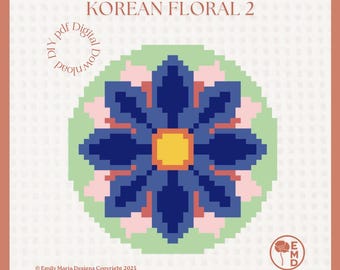 Mini Floral Coreano 2 - Pinta tu propio lienzo de bordado - Gráfico en PDF con descarga digital instantánea