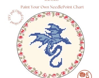 Rosas de dragón románticas - Pinta tu propio lienzo de bordado - Gráfico en PDF con descarga digital instantánea