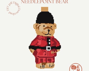 Oso de la Guardia Real de Harrods - Pinta tu propio lienzo de bordado - Gráfico en PDF con descarga digital instantánea