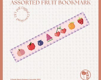 Patrón de bordado para marcapáginas de frutas: gráfico a todo color (descarga digital)