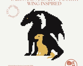 Inspirado en la Cuarta Ala - Tairn y Andarna - Pinta tu propio lienzo de bordado, gráfico descargable