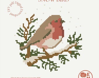 Pájaro de nieve Pinta tu propio lienzo de bordado - Gráfico en PDF de descarga digital instantánea