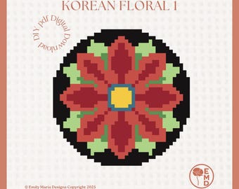 Mini Floral Coreano 1 - Pinta tu propio lienzo de bordado - Gráfico en PDF con descarga digital instantánea