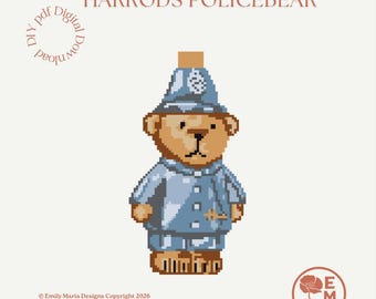 Oso bordado de policía de Harrods: descarga digital DIY - Pinta tu propio lienzo bordado