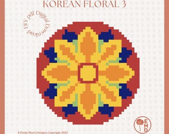 Mini Floral Coreano 3 - Pinta tu propio lienzo de bordado - Gráfico en PDF de descarga digital instantánea
