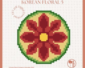 Mini Floral Coreano 5 - Pinta tu propio lienzo de bordado - Gráfico en PDF con descarga digital instantánea