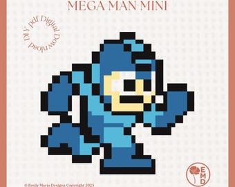 Patrón de bordado de Mega Man - Minigráfico de pixel art (Descarga PDF)