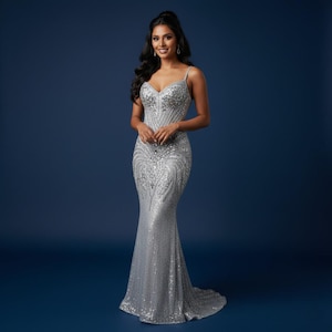 Vestido de sirena Azuri / Vestido de fiesta con brillo plateado, hecho a medida