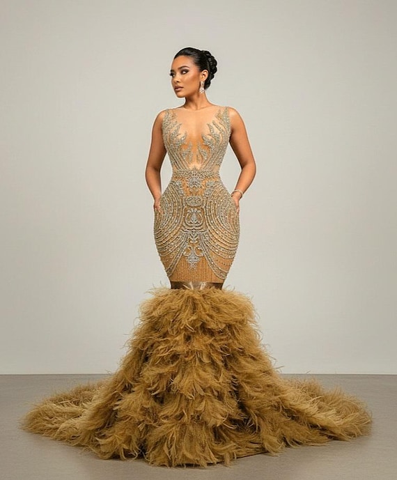 red carpet feather dresses Baby Blue Laced Glitter Mermaid Dress