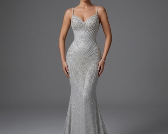Vestido de sirena Azuri / Vestido de fiesta con brillo plateado, hecho a medida
