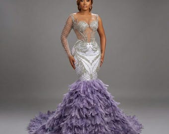 SALE Free Ship SAMPLE Size 4 Bronze Peacock Feather Strapless Mermaid  Trumpet Couture Evening Gown Prom Dress With Train & Open Keyhole Back -  Etsy