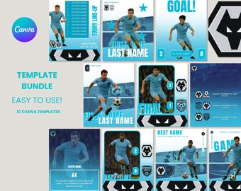 Sports Canva Template Bundle | 10 Editable Game Day Templates | Football & Soccer Social Media Kit