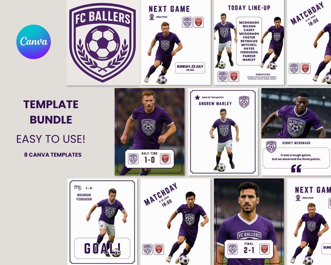 Sports Canva Template Bundle | 8 Editable Game Day Templates | Football ...