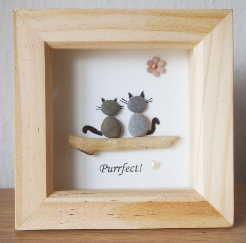 Small Pebble Art framed Picture Cats Purrfect Etsy