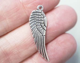 10 Metal Antique Silver Angel Wing Charms - 30mm