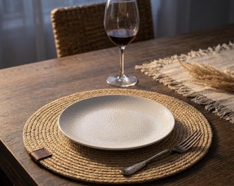 Set of 6 Jute Placemats, Boho Table Decor, Round Woven Placemat Set, Farmhouse Dining Table Decor, Rustic Table Setting