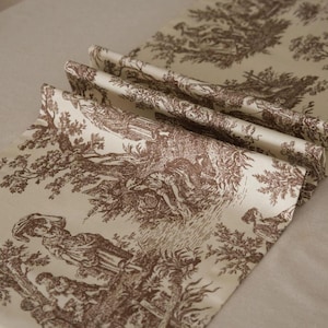 Vintage Toile Table Runner , Rusticana Country Dining Decor , Brown , Navy blue , Anthracite , Green , Burgundy