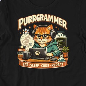 Camiseta Purrgrammer Cat, divertida camiseta de gato programador, regalo para programadores, geeks, nerds, desarrolladores, camisetas con humor, idea de regalo para ingenieros de software