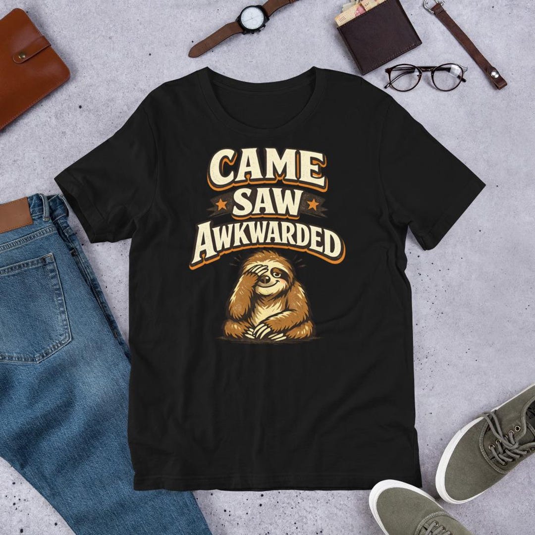 Came Saw Awkwarded Shirt Funny Introvert Sloth Tee Social Anxiety Humor ...