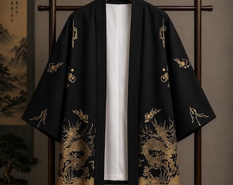 Giacca kimono Haori Red Dragon, cardigan kimono giapponese, giacca samurai, streetwear giapponese, abito Haori unisex