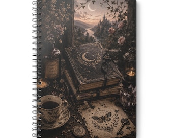 Notatnik w miękkiej oprawie z ilustracją Moon Spellbook | Dziennik A5