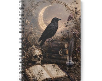 Gotycki notatnik Raven and Skull, oprawa miękka, w oprawie drucianej, A5