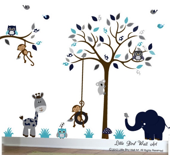 Wall Mural Stickers Nursery Tree and Birds Tree Wall Decal Etsy