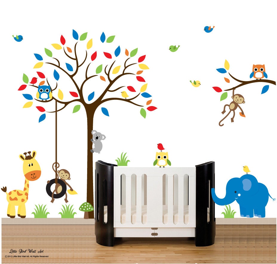 Childrens jungle decal set nursery wall decal tree with Etsy
