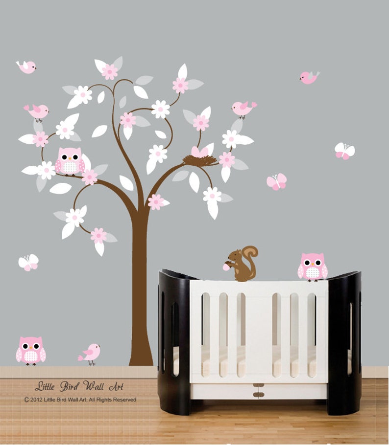 Children wall decals vinyl wall decal tree with flowers wall Etsy