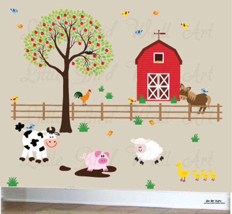 farm animals wall decal decal barn set farm room decor | etsy