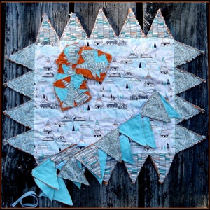 Indian Summer Baby Rag Quilt, Bunting and Coaster  Beginner Pattern
