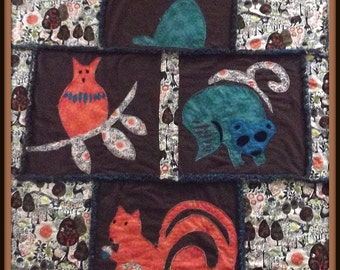 Woodland Forest Animal Quilt Pattern "Owl", "Rabbit", "Squirrel" and "Raccoon"