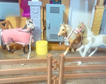 Four Piece Tack Set for Schleich Horses and 3D Printed Fences, Hay Bill, and Locker-Scale 1:14