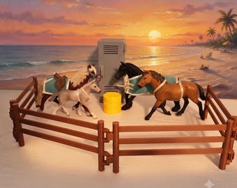 Five Piece Tack Set for Schleich Horses and 3D Printed Fences, Hay Bill, and Locker- Scale 1:14