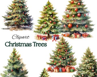 Watercolour Christmas Png, 17 Christmas Tree File Png, Christmas Sublimation Digital, Clipart Watercolour Christmas Tree Png, Digital Print