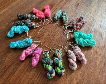 Different Colors - Yarn Earrings, Mini Skein Earrings, Hank of Yarn, Knitting, Crocheting
