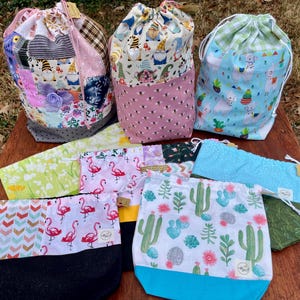Flat Bottom Drawstring Bag, Yarn Tote, Project Bag